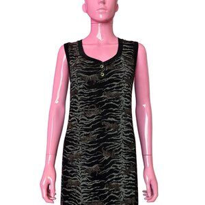 Vintage 90s 12 Maxi Tank Dress Black Gold Gray Animal Print Comfy Stretch Slinky